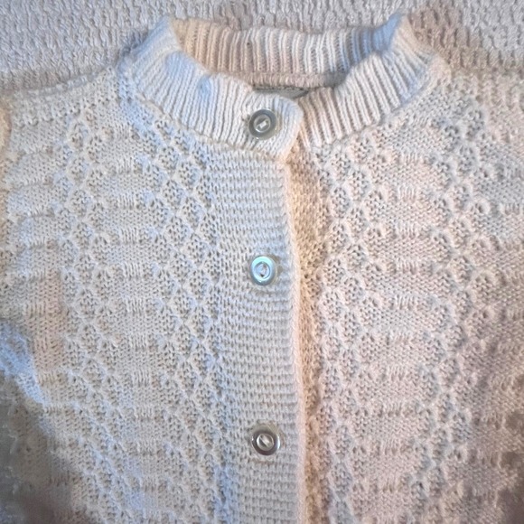 VTG 60's Julius Berger Girls Cream Cable Knit Button Kids Cardigan Sweater 18m - Picture 4 of 8